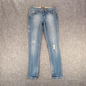 ZD Jeans Juniors 5 Blue Distressed Skinny Stretch Denim Low Rise Embroidered